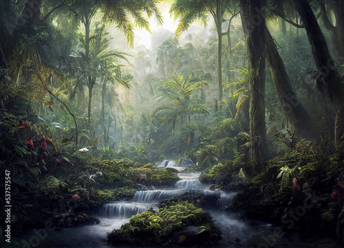 The Landscape of the jungle full of exotic plants and trees  An overview of the nature best  hot and wet ecosystem  where life abounds.