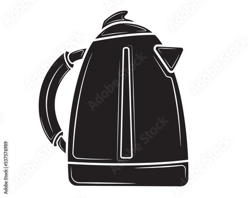 Kettle.  Black silhouette of Electric kettle for home use in the kitchen. For boiling water for tea or coffee. Vector illustration isolated on white background.