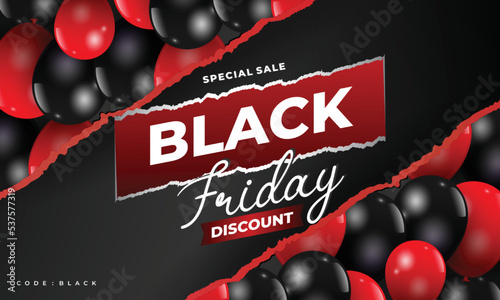 Black friday special sale promotion banner with realistic ripped papper decoration.