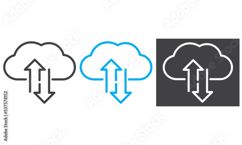 Cloud storage services, vector mono line icon.
