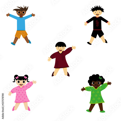 Children of different nations. The boy is Chinese and African American, the girl is Nigerian and Japanese.