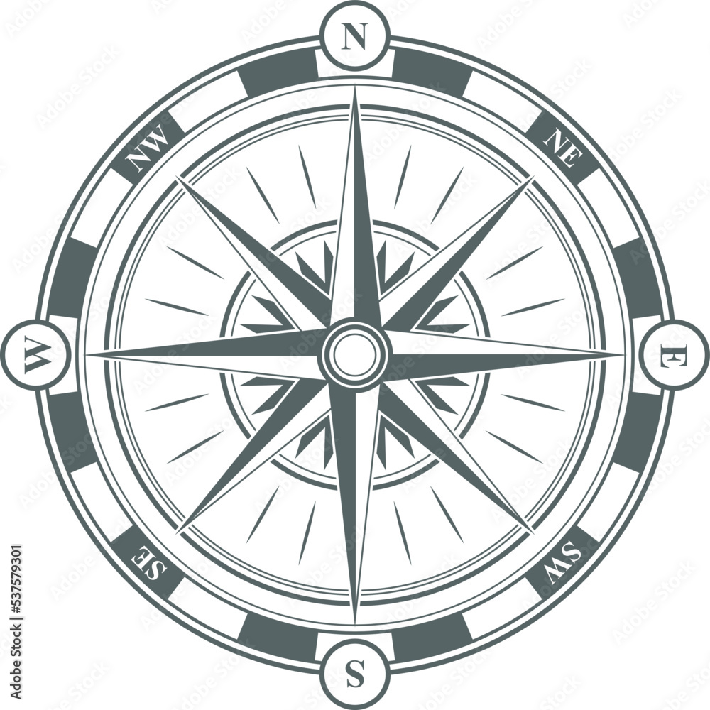 Marine travel symbol. Old map compass. Navigation icon