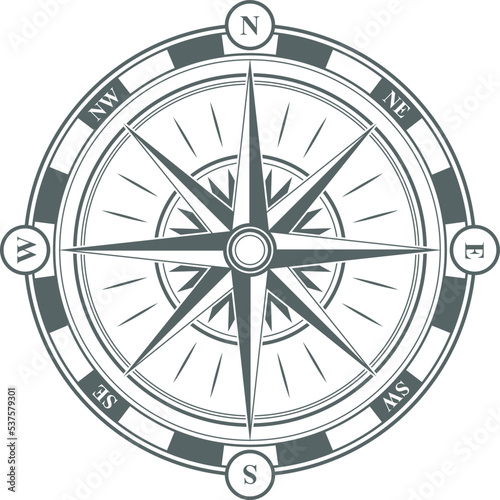 Marine travel symbol. Old map compass. Navigation icon