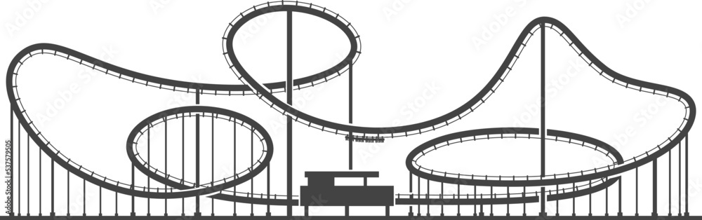 Rollercoaster black silhouette. Amusement park speed ride
