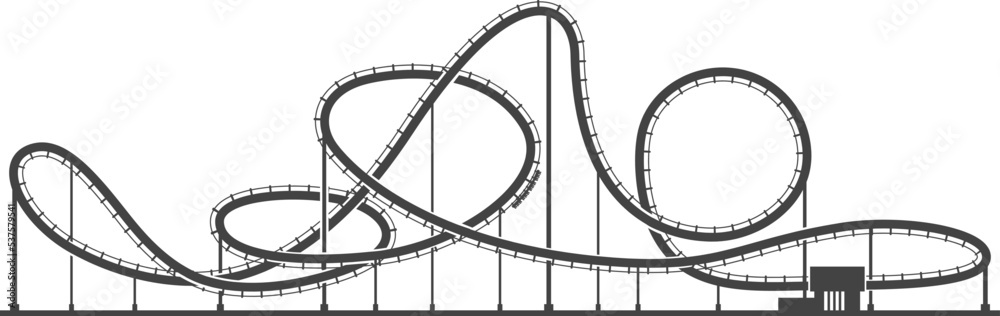 Φωτογραφία Amusement park ride black silhouette. Carnival rollercoaster