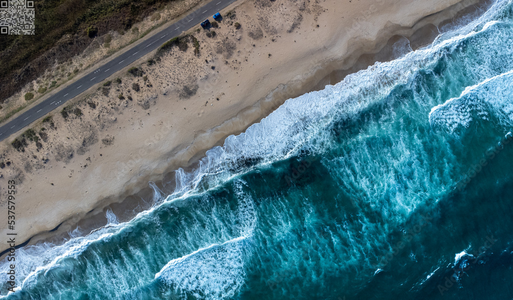 Mesmerizing drone shot from above over the Black Sea near Sozopol, Bulgaria