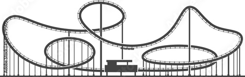 Fototapeta Naklejka Na Ścianę i Meble -  Rollercoaster black silhouette. Amusement park speed ride