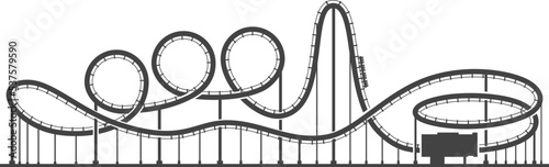 Railroad rollercoaster icon. Black park ride silhouette
