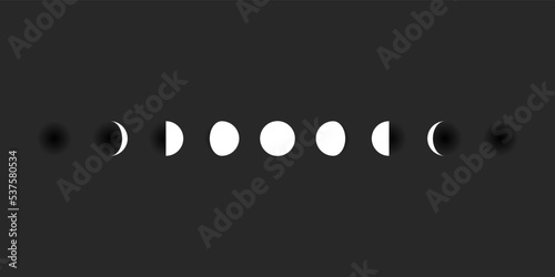 Moon phases sphere shadow cycle astronomy icon set. Vector Illustration black background