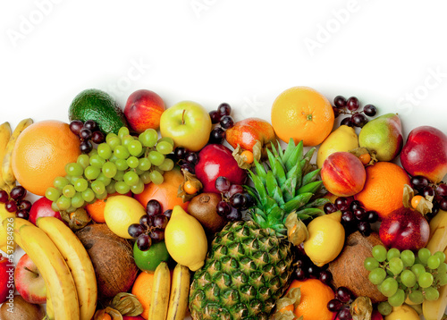 Various fresh fruits isolated on white background. colorful healthy fruits