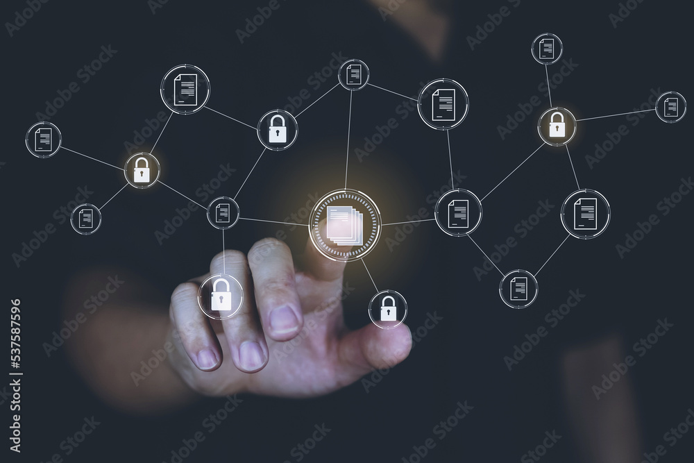 Security and data protection concept, people touch data icon and data sever, protection data on sever and network online. Security and data protection concept, people touch data icon and data sever, protection data on sever and network online.