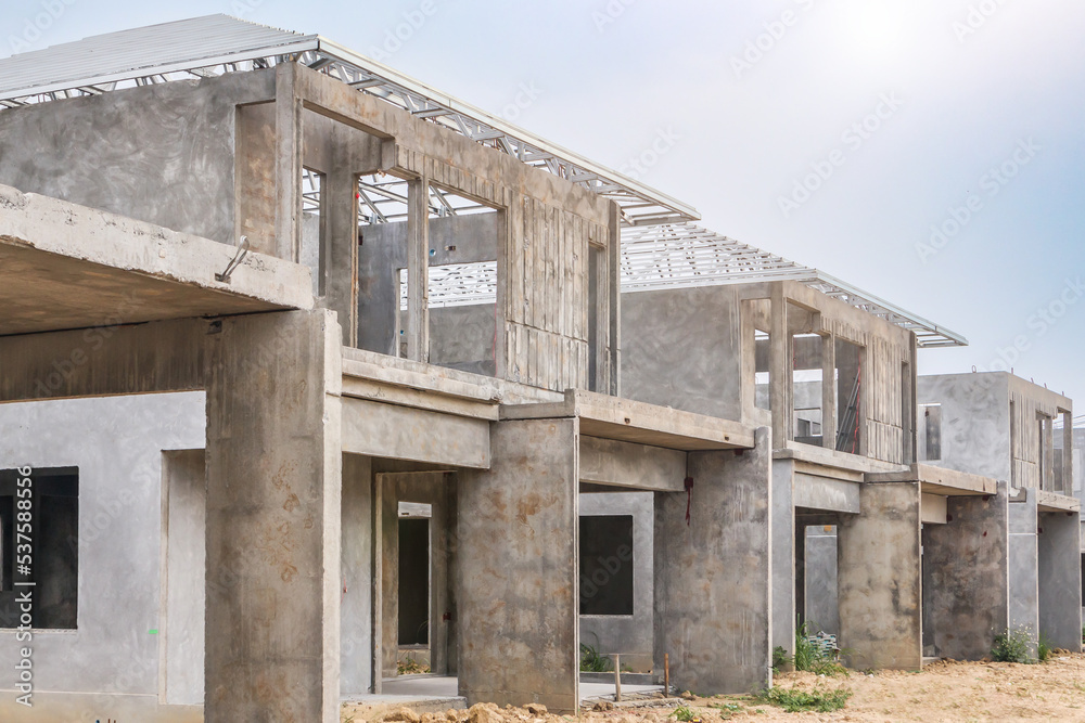 construction residential new house with prefabrication system in progress at building site construction residential new house with prefabrication system in progress at building site