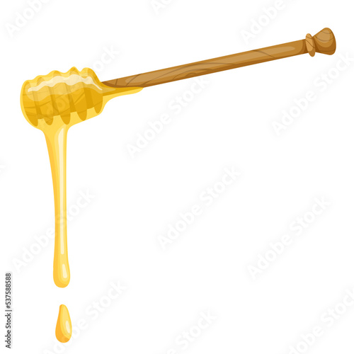 Wooden spoon-spindle with honey. Cartoon vector graphics.