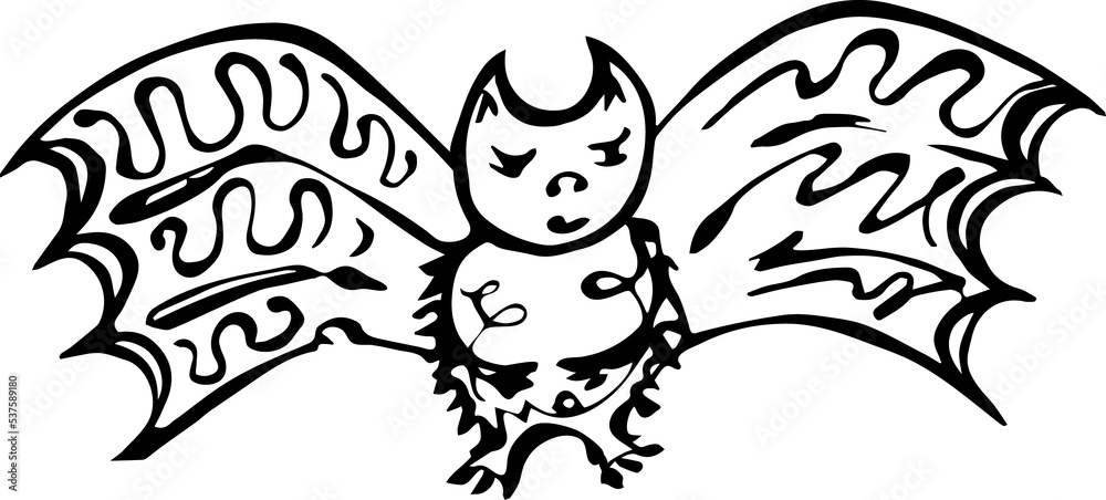 Obraz premium Halloween hand drawn black bat. PNG ink doodle illustration