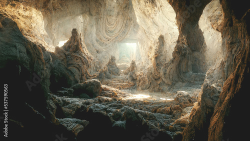 3D render of cave with beautiful natural stone decoration.