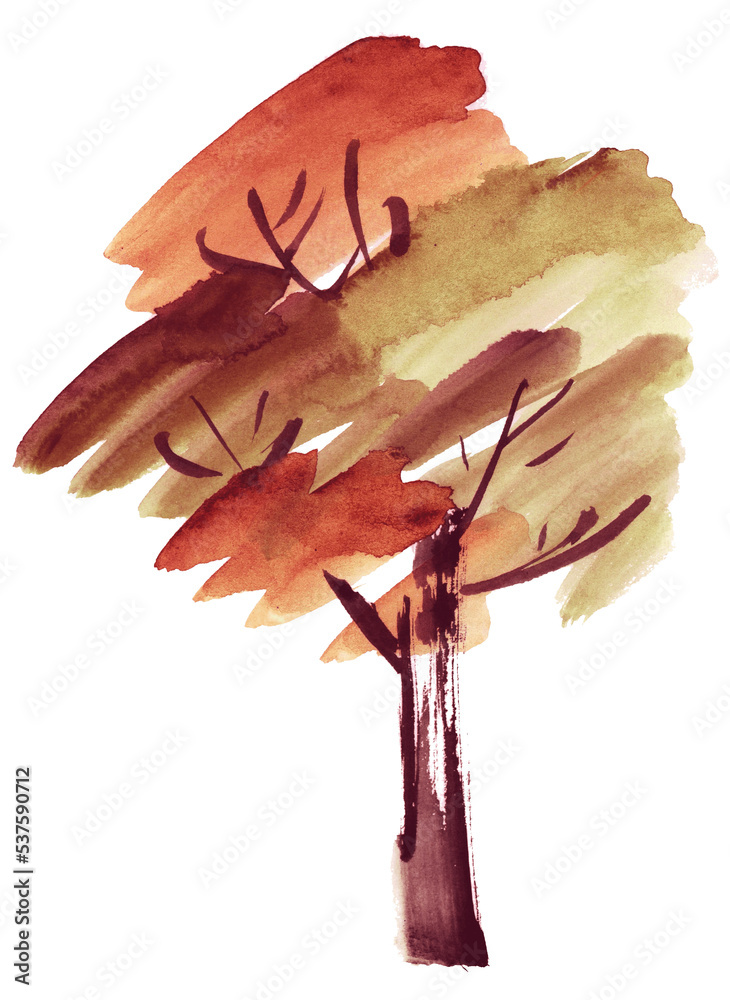 Naklejka premium Watercolor Fall Tree. Autumn tree aquarelle.