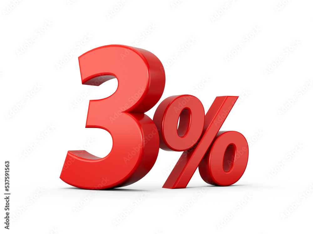 3d Red 3% Three Percent Sign on White Background 3d illustration 3d Red 3% Three Percent Sign on White Background 3d illustration