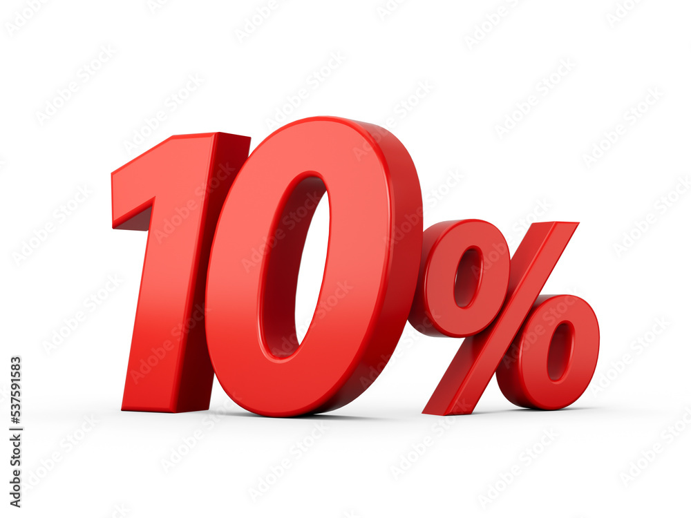 3d Red 10% Ten Percent Sign on White Background 3d illustration 3d Red 10% Ten Percent Sign on White Background 3d illustration