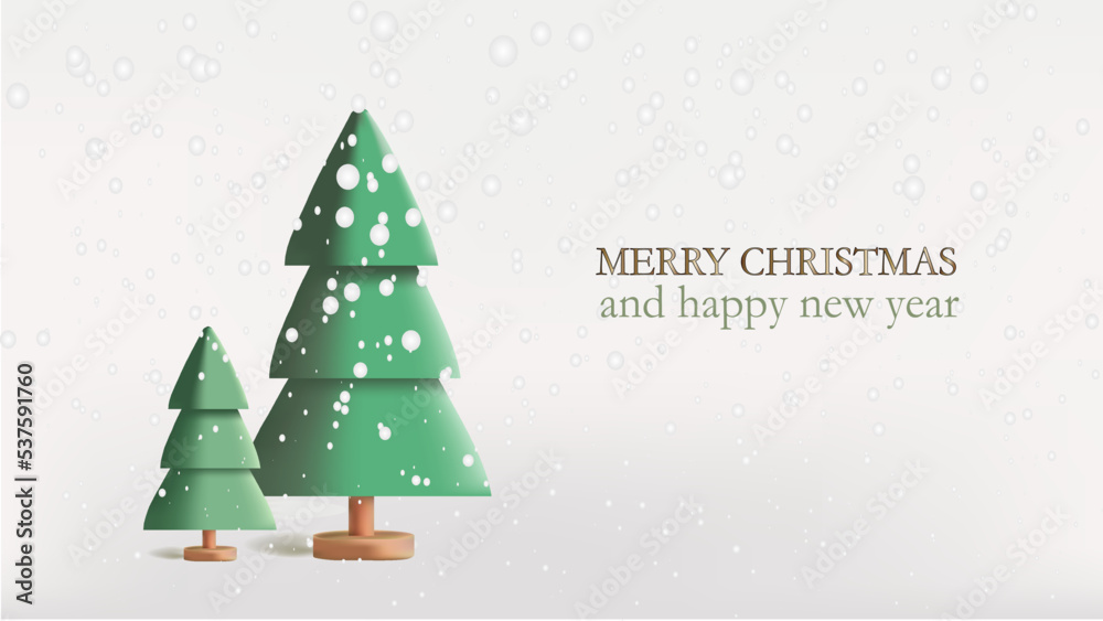sophisticated christmas card with wooden christmas trees and snow