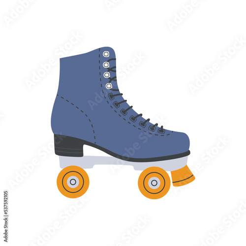 Blue roller skate, vintage quad skates. Girls wearing retro fashion style from 70s 80s . Sport and disco. Cute vector illustrations in trendy pastel colors. Hand drawn comic rollerblades.