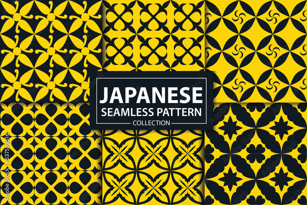 Japanese seamless pattern decorative wallpaper collection with yellow