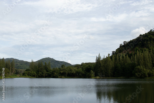 Camping Site by the lake surrounded with Green Pine trees