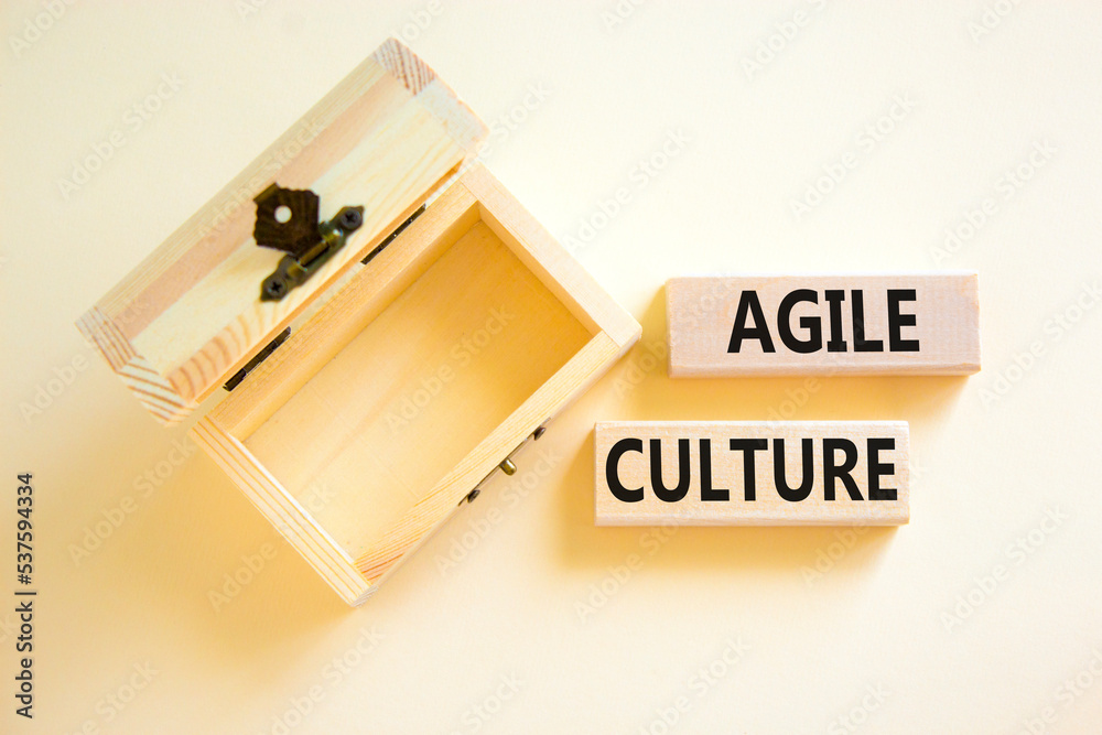 Agile culture symbol. Concept words Agile culture on wooden blocks. Beautiful white table white background. Empty wooden chest. Business flexible and agile culture concept. Copy space. Agile culture symbol. Concept words Agile culture on wooden blocks. Beautiful white table white background. Empty wooden chest. Business flexible and agile culture concept. Copy space.