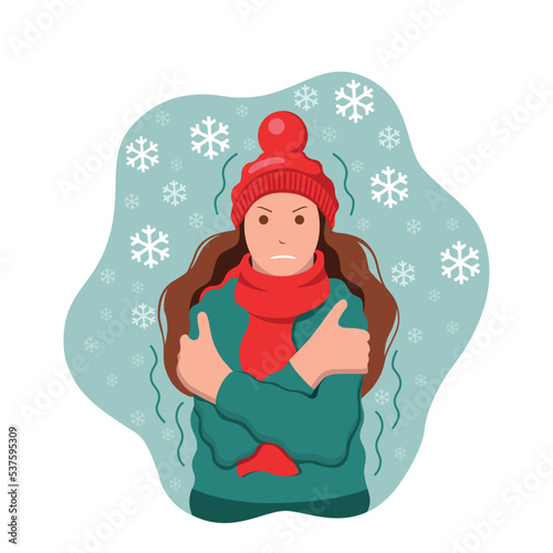 A woman froze in winter with a cold temperature