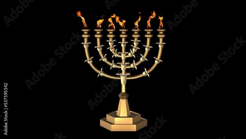 Golden Menorah with Seven Arms Candlestick Almond Blossom Lit with Flames Tabernacle Sanctuary Moses [45sec 30fps] photo