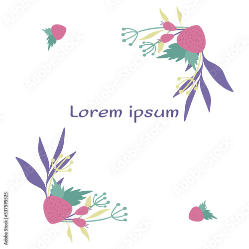 Rectangle frame with two strawberry wreaths and berries.