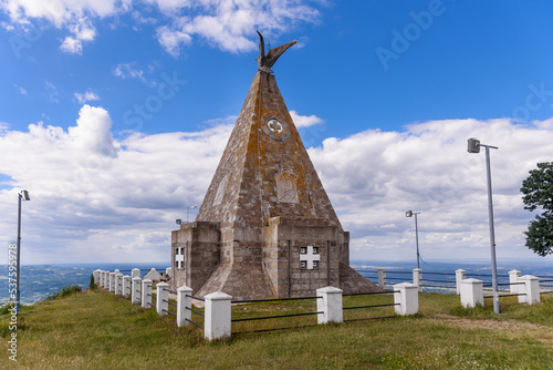 Loznica, Serbia July 11, 2022: Memorial Ossuary at Gucevo in which the remains of Serb and Austro-Hungarian warriors, buried in this area in 1914, were buried at the beginning of the First World War. photo