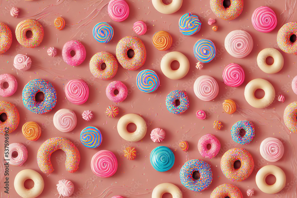 Sweet, Donuts in rows of colors and tasty flavors. creative background of sweets and candies, colorful and delicious desserts Sweet, Donuts in rows of colors and tasty flavors. creative background of sweets and candies, colorful and delicious desserts