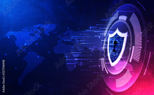 Fotografia Data security technology blue background, Ai big data secure, crime hack digital