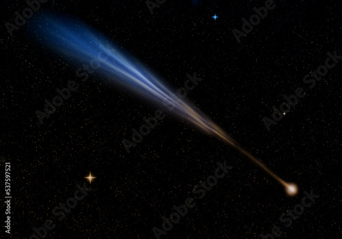 Flight of a comet in outer space