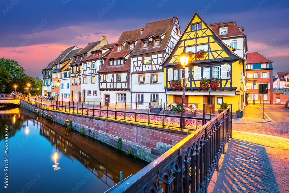 Colmar, Alsace, France - Petite Venice water canal, french romantic city.