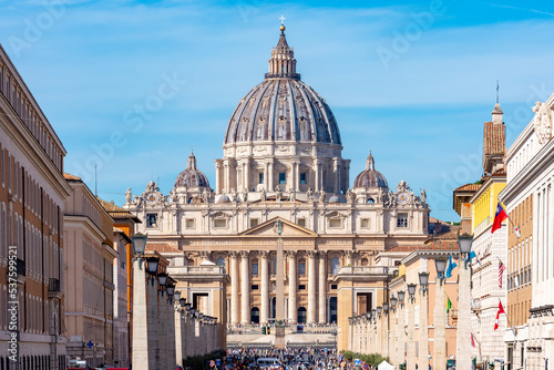 St Peter's basilica in Vatican and Via della Conciliazione (Road of Conciliation) street in Rome, Italy