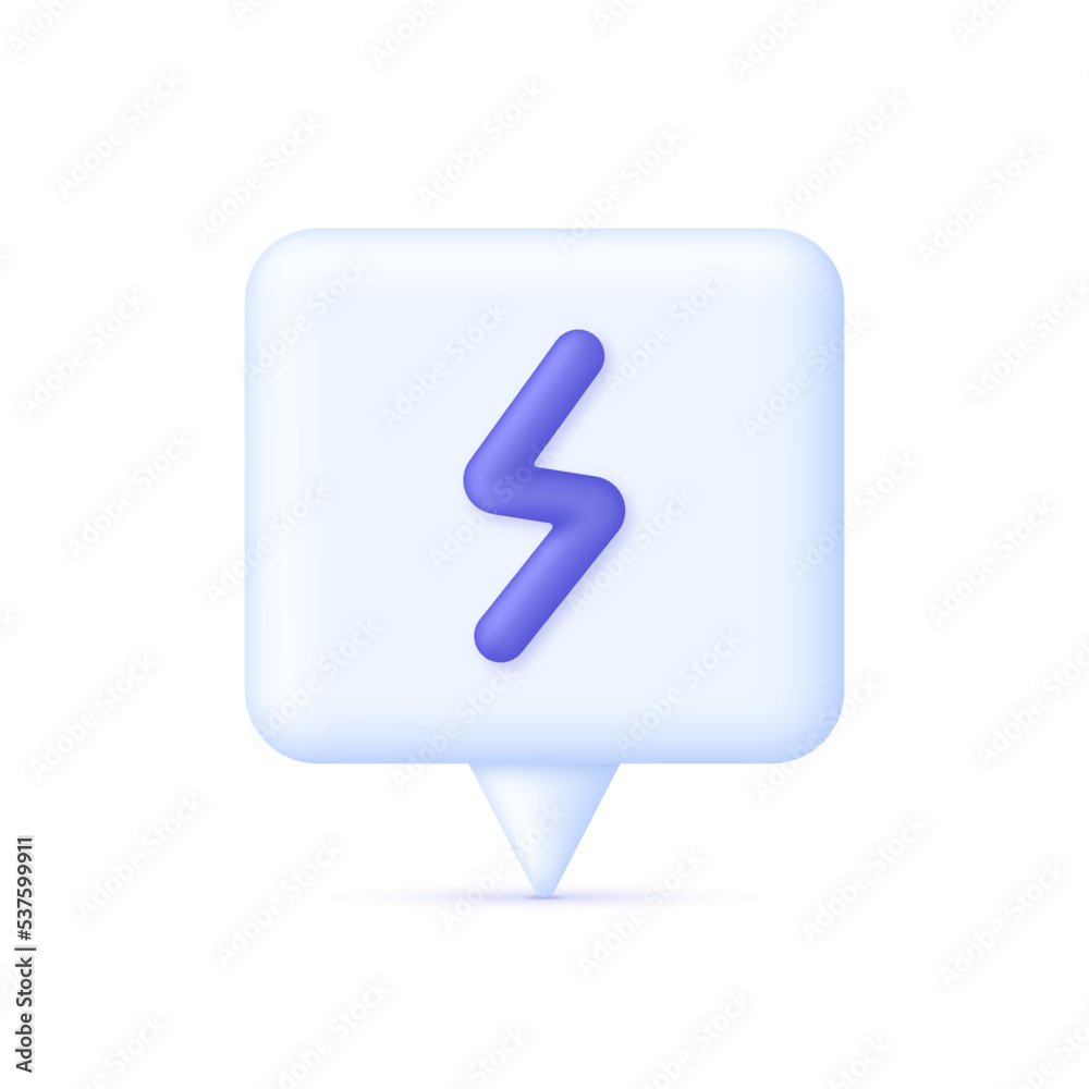 3D Power icon on Speech bubble. Lightning glyph icon. Can be used for many purposes. 3D Power icon on Speech bubble. Lightning glyph icon. Can be used for many purposes.