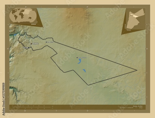 Zarqa, Jordan. Physical. Labelled points of cities photo