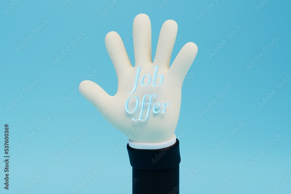 Obraz premium job offer. writing a job offer on a raised hand. 3D render