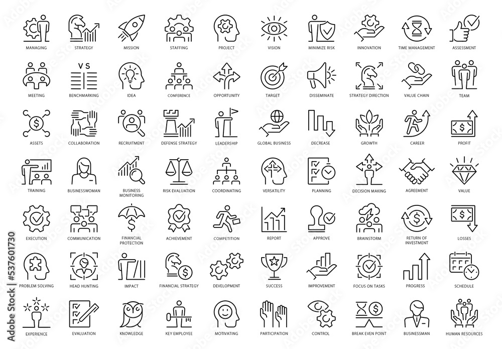 Management Concepts Outline Icons Set Stock Template | Adobe Stock