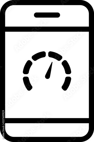 Vector black icon speedometer in smartphone meter with arrow for dashboard indicators telephone. Low, medium, high and risk levels. Bitcoin fear and greed index cryptocurrency