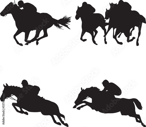Horse Racing Silhouette on white background