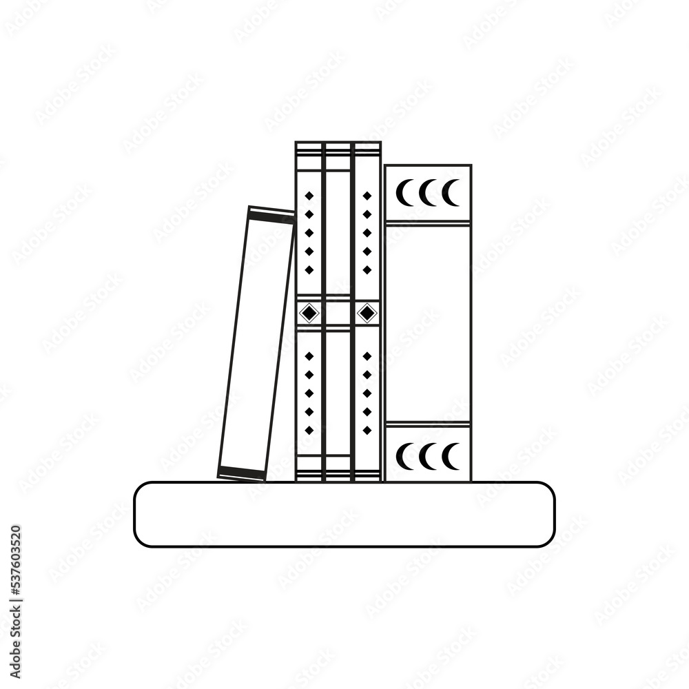 Vector linear flat shelf with books illustration Vector linear flat shelf with books illustration