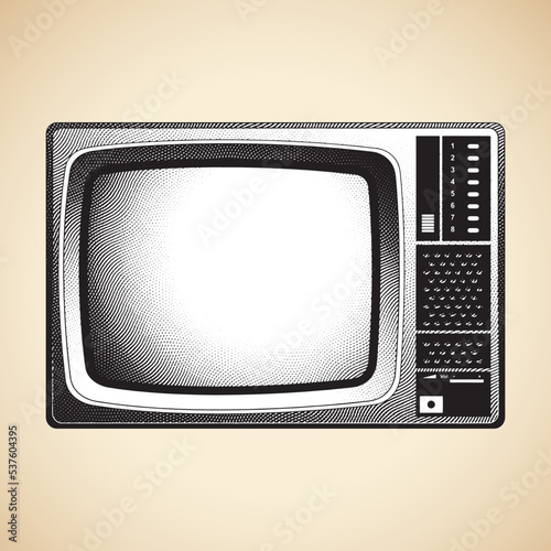 Scratchboard Engraved CRT TV with White Fill