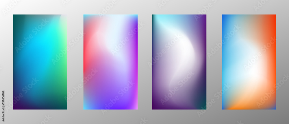 Abstract bright gradient background. Set of 4 backgrounds. Creative modern vector illustration. Holographic spectrum for coating.