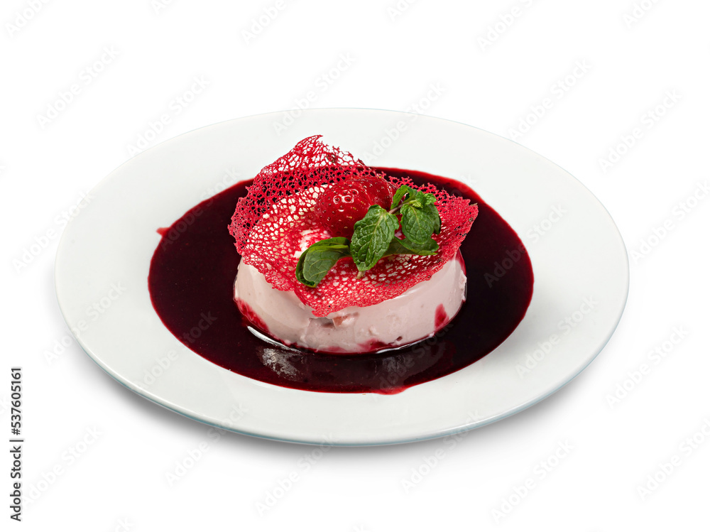 strawberry Caramel custard Custard pudding Flan crema volteada dessert front view strawberry Caramel custard Custard pudding Flan crema volteada dessert front view