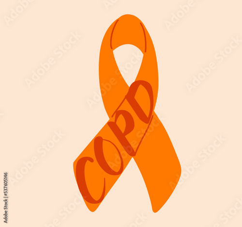 COPD chronic obstructive pulmonary disease awareness month Novermber handwritten lettering. Orange support ribbon. Web banner vector