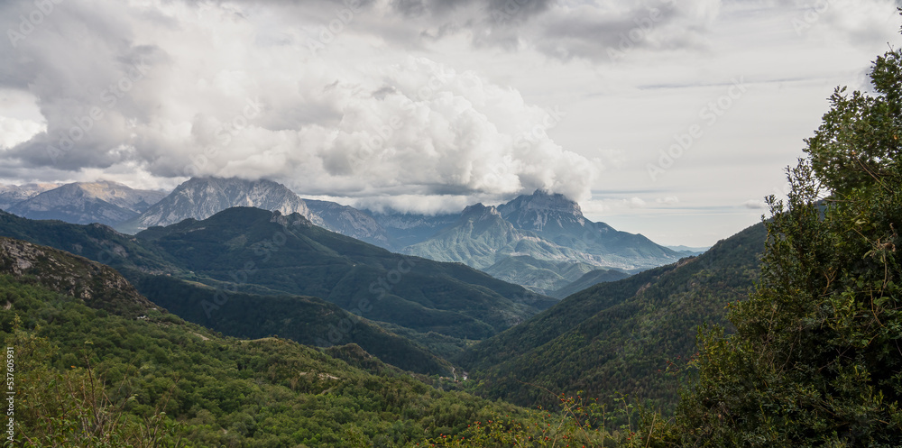 magnificent view of cloud topped Spanish Pyrenees mountains magnificent view of cloud topped Spanish Pyrenees mountains