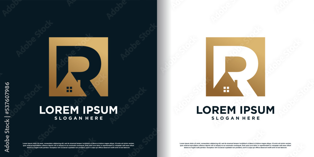 Initial letter r logo design template with house icon and creative ...
