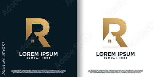 Initial letter r logo design template with house icon and creative concept Premium Vector